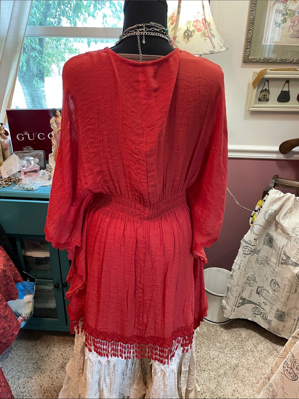 Boho Lace-Trim Rust Women's Top with Tassel Hem - Picture 13 of 17
